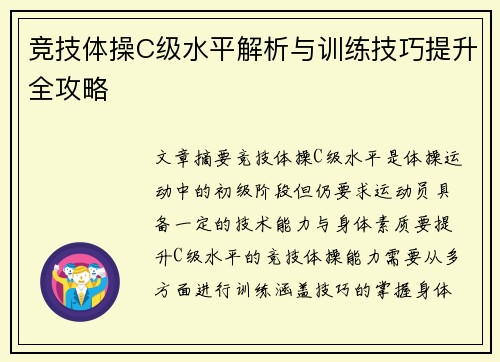 竞技体操C级水平解析与训练技巧提升全攻略