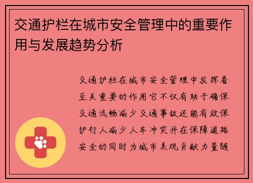 交通护栏在城市安全管理中的重要作用与发展趋势分析