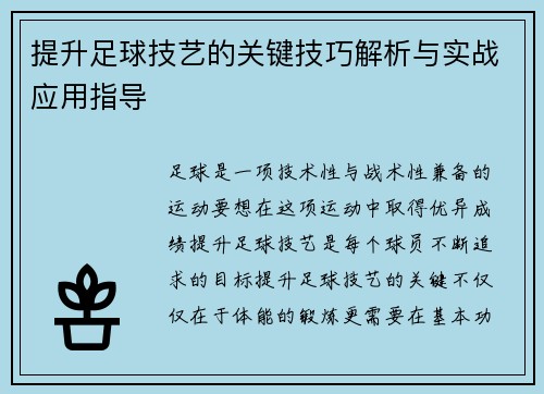 提升足球技艺的关键技巧解析与实战应用指导